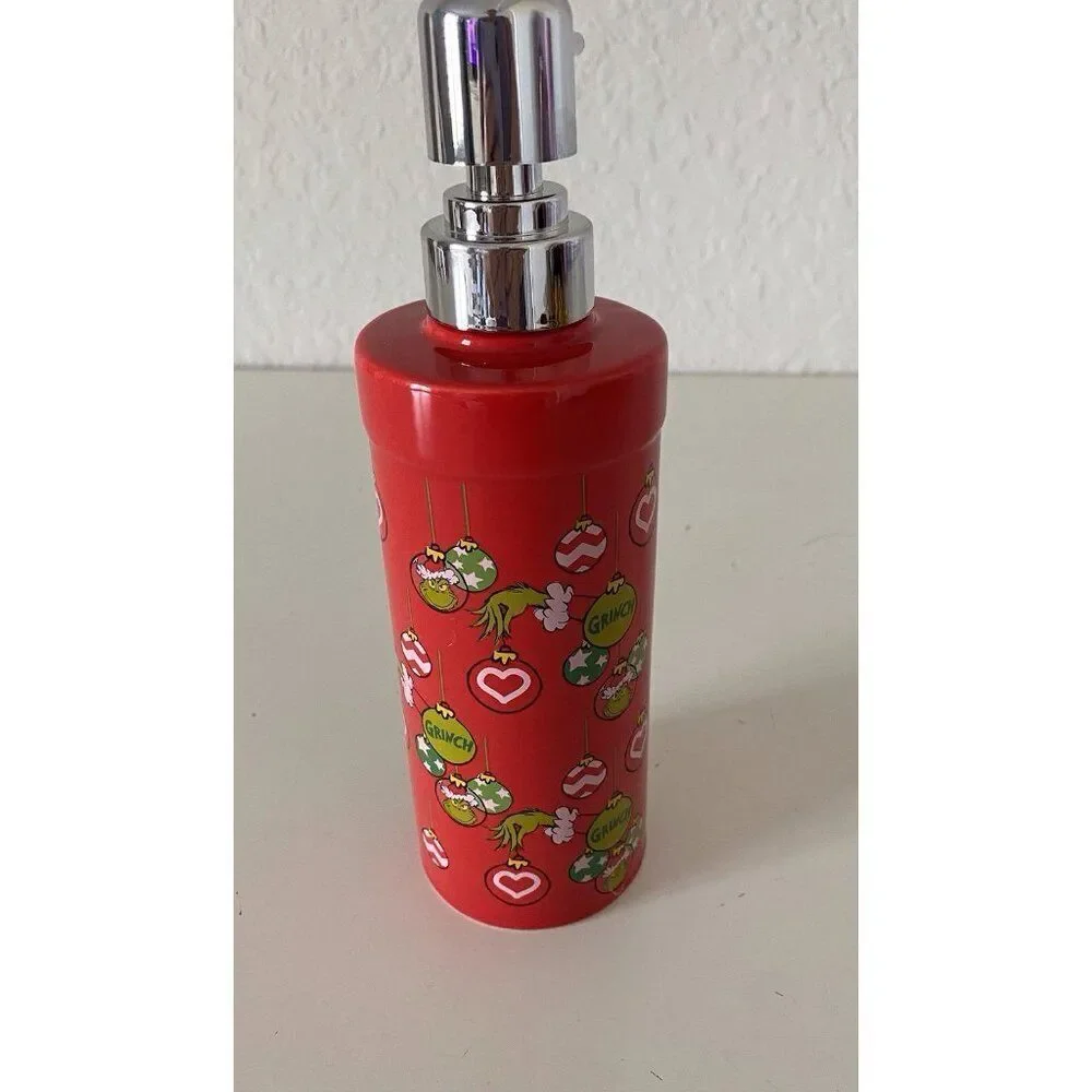 De. Seuss The Grinch Ceramic Soap Dispenser Pump‎ Christmas Ornaments Red NEW